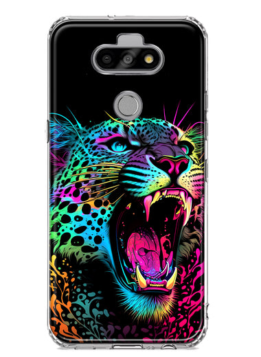 LG Aristo 5/Phoenix 5/Risio 4 Neon Rainbow Glow Colorful Leopard Hybrid Protective Phone Case Cover