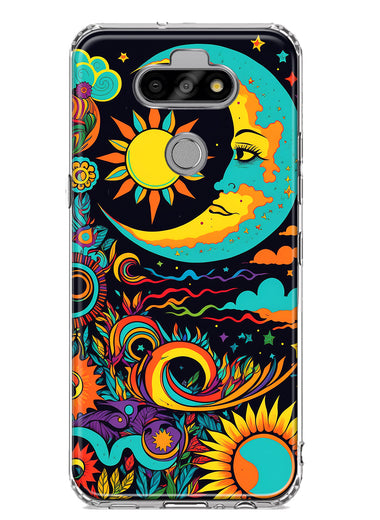 LG Aristo 5/Phoenix 5/Risio 4 Neon Rainbow Psychedelic Indie Hippie Indie Moon Hybrid Protective Phone Case Cover