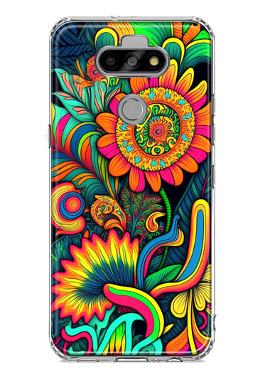 LG Aristo 5/Phoenix 5/Risio 4 Neon Rainbow Psychedelic Indie Hippie Sunflowers Hybrid Protective Phone Case Cover