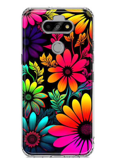 LG Aristo 5/Phoenix 5/Risio 4 Neon Rainbow Glow Colorful Abstract Flowers Floral Hybrid Protective Phone Case Cover