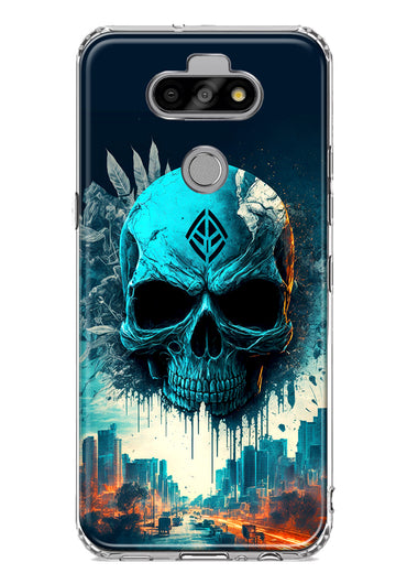 LG Aristo 5/Phoenix 5/Risio 4 Blue Apocalypse Cyberpunk Skull Feather Double Layer Phone Case Cover