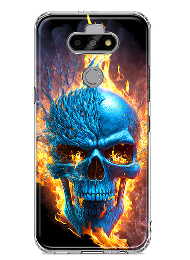 LG Aristo 5/Phoenix 5/Risio 4 Blue Flaming Skull Burning Fire Double Layer Phone Case Cover