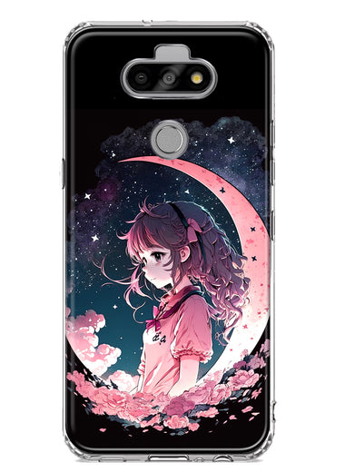 LG Aristo 5/Phoenix 5/Risio 4 Kawaii Manga Pink Cherry Blossom Dreaming Moon Girl Hybrid Protective Phone Case Cover