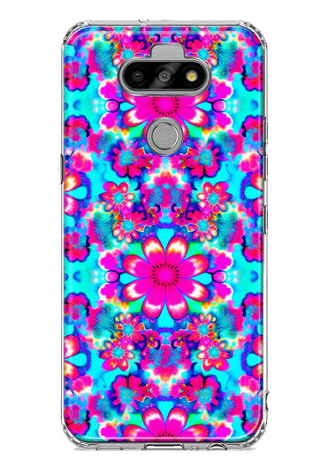 LG Aristo 5/Phoenix 5/Risio 4 Pink Blue Vintage Hippie Tie Dye Flowers Hybrid Protective Phone Case Cover
