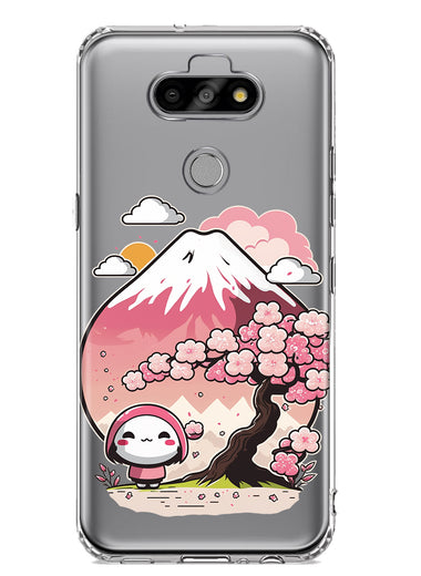 LG Aristo 5/Phoenix 5/Risio 4 Kawaii Manga Pink Cherry Blossom Fuji Mountain Mochi Girl Hybrid Protective Phone Case Cover