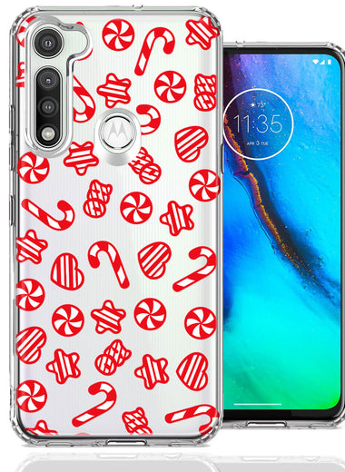 Motorola Moto G Fast Christmas Winter Red White Peppermint Candies Swirls Candycanes Design Double Layer Phone Case Cover