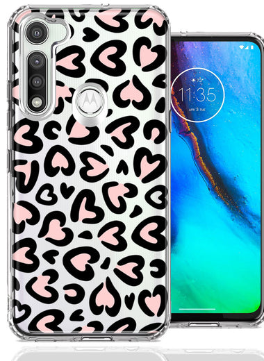Motorola Moto G Fast Cute Pink Leopard Print Hearts Valentines Day Love Double Layer Phone Case Cover