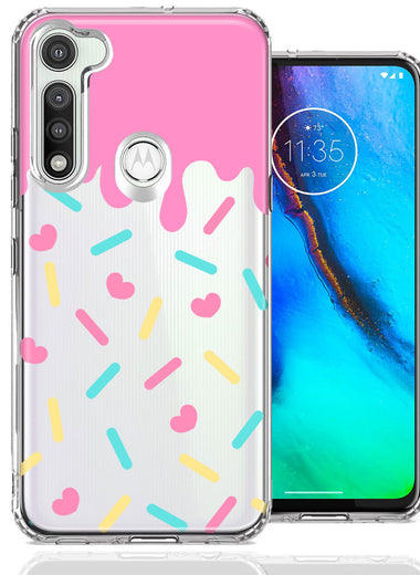 Motorola Moto G Fast Pink Drip Frosting Cute Heart Sprinkles Kawaii Cake Design Double Layer Phone Case Cover