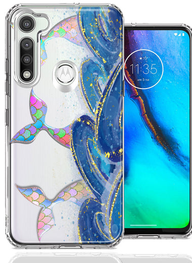Motorola Moto G Fast Rainbow Mermaid Tails Scales Ocean Waves Beach Girls Summer Double Layer Phone Case Cover