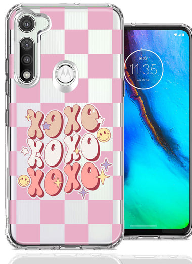 Motorola Moto G Fast Retro Pink Checkered XOXO Vintage 70s Style Hippie Valentine Love Double Layer Phone Case Cover