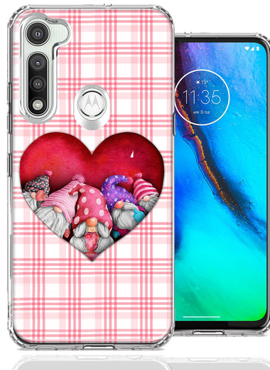 Motorola Moto G Fast Valentine's Day Garden Gnomes Heart Love Pink Plaid Double Layer Phone Case Cover