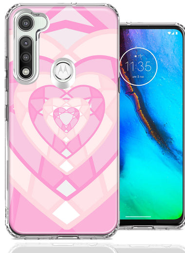 Motorola Moto G Fast Pink Gem Hearts Design Double Layer Phone Case Cover