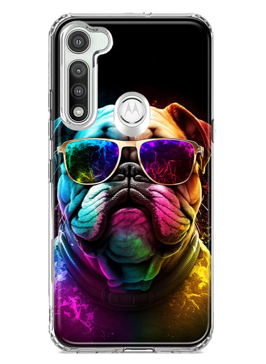 Motorola Moto G Fast Neon Rainbow Glow Bulldog Hybrid Protective Phone Case Cover
