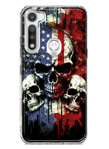 Motorola Moto G Fast American USA Flag Skulls Blue Red Double Layer Phone Case Cover