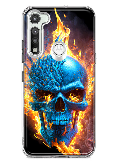 Motorola Moto G Fast Blue Flaming Skull Burning Fire Double Layer Phone Case Cover