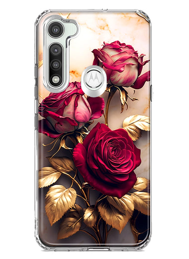 Motorola Moto G Fast Romantic Elegant Gold Marble Red Roses Double Layer Phone Case Cover