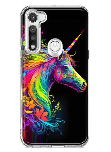 Motorola Moto G Fast Neon Rainbow Glow Unicorn Floral Hybrid Protective Phone Case Cover