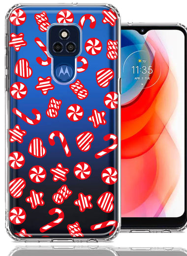 Motorola Moto G Play 2021 Christmas Winter Red White Peppermint Candies Swirls Candycanes Design Double Layer Phone Case Cover