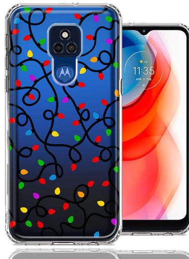 Motorola Moto G Play 2021 Colorful Nostalgic Vintage Christmas Holiday Winter String Lights Design Double Layer Phone Case Cover