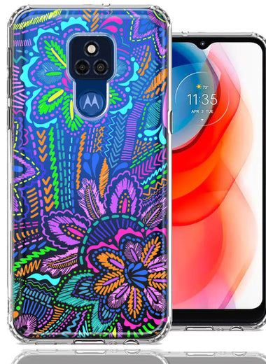 Motorola Moto G Play 2021 Colorful Summer Flowers Doodle Art Design Double Layer Phone Case Cover
