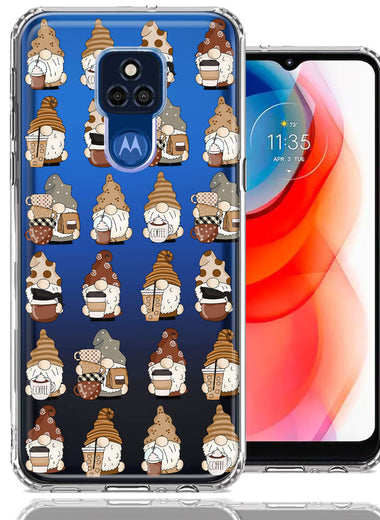 Motorola Moto G Play 2021 Cute Morning Coffee Lovers Gnomes Characters Drip Iced Latte Americano Espresso Brown Double Layer Phone Case Cover