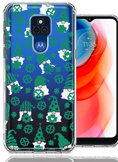 Motorola Moto G Play 2021 Lucky Green St Patricks Day Cute Gnomes Shamrock Polkadots Double Layer Phone Case Cover