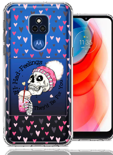 Motorola Moto G Play 2021 Pink Dead Valentine Skull Frap Hearts If I had Feelings They'd Be For You Love Double Layer Phone Case Cover
