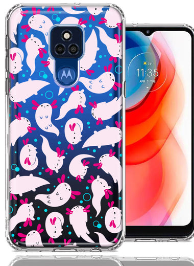 Motorola Moto G Play 2021 Pink Happy Swimming Axolotls Polka Dots Double Layer Phone Case Cover