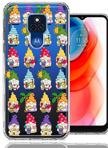 Motorola Moto G Play 2021 Summer Beach Cute Gnomes Sand Castle Shells Palm Trees Double Layer Phone Case Cover