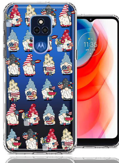 Motorola Moto G Play 2021 USA Fourth Of July American Summer Cute Gnomes Patriotic Parade Double Layer Phone Case Cover