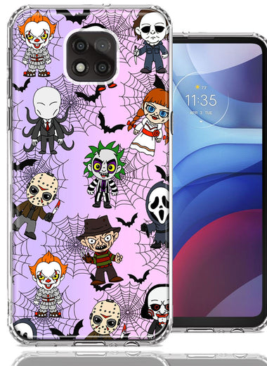 Motorola Moto G Power 2021 Classic Haunted Horror Halloween Nightmare Characters Spider Webs Design Double Layer Phone Case Cover