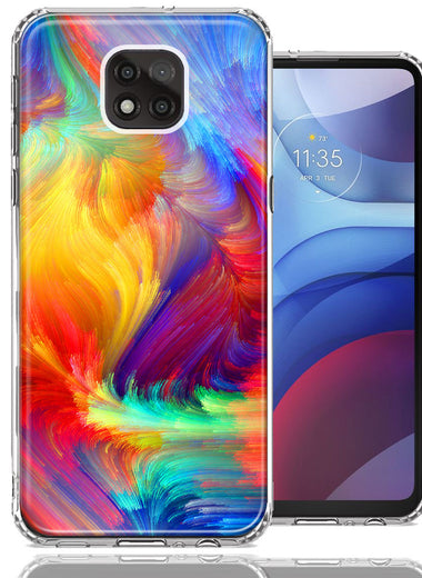 Motorola Moto G Power 2021 Colorful Feather Paint Double Layer Phone Case Cover