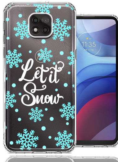 Motorola Moto G Power 2021 Christmas Holiday Let It Snow Winter Blue Snowflakes Design Double Layer Phone Case Cover