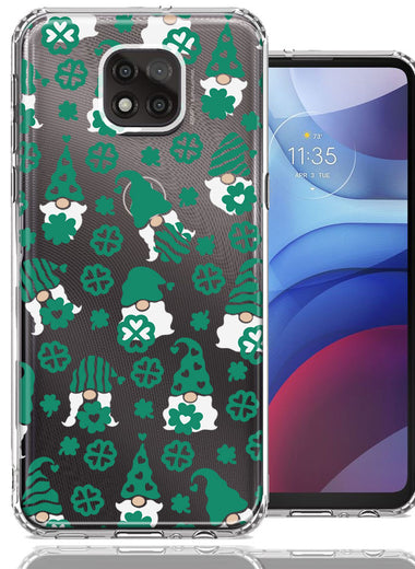 Motorola Moto G Power 2021 Lucky Green St Patricks Day Cute Gnomes Shamrock Polkadots Double Layer Phone Case Cover