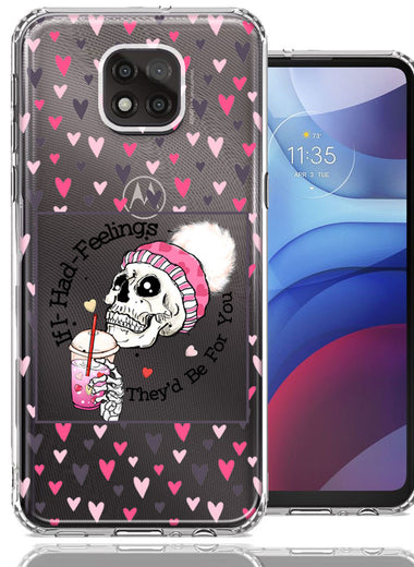 Motorola Moto G Power 2021 Pink Dead Valentine Skull Frap Hearts If I had Feelings They'd Be For You Love Double Layer Phone Case Cover