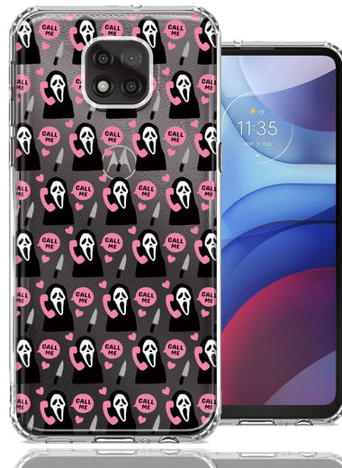 Motorola Moto G Power 2021 Pink Horror Valentine Character Ghostface Boyfriend Call Me Hearts Double Layer Phone Case Cover