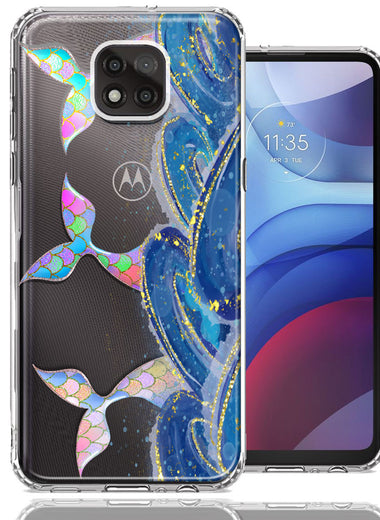 Motorola Moto G Power 2021 Rainbow Mermaid Tails Scales Ocean Waves Beach Girls Summer Double Layer Phone Case Cover
