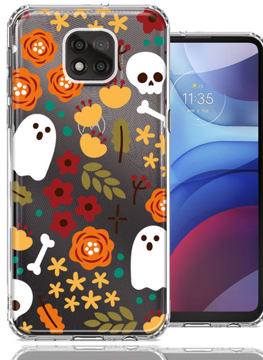 Motorola Moto G Power 2021 Spooky Season Fall Autumn Flowers Ghosts Skulls Halloween Double Layer Phone Case Cover