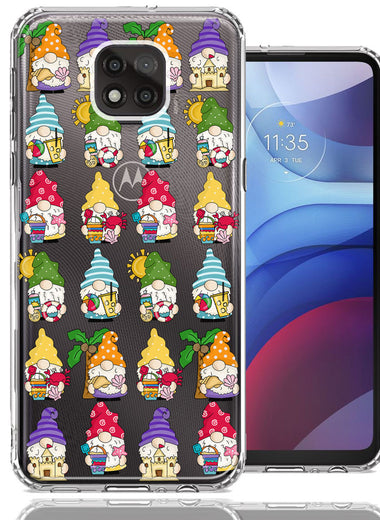 Motorola Moto G Power 2021 Summer Beach Cute Gnomes Sand Castle Shells Palm Trees Double Layer Phone Case Cover