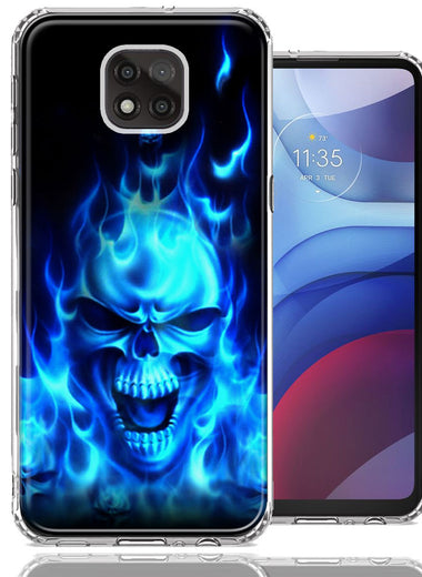 Motorola Moto G Power 2021 Blue Flaming Skull Double Layer Phone Case Cover