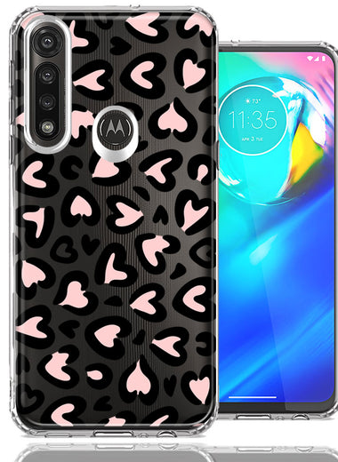 Motorola Moto G Power Cute Pink Leopard Print Hearts Valentines Day Love Double Layer Phone Case Cover
