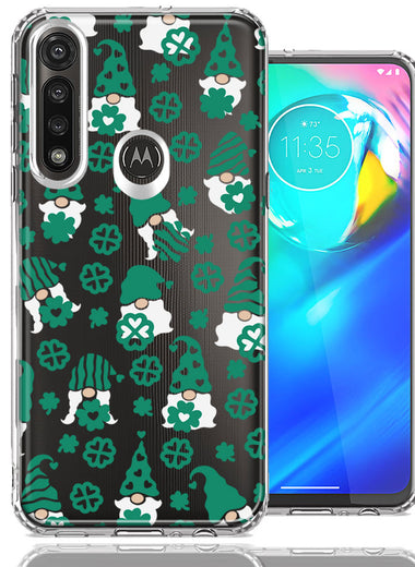 Motorola Moto G Power Lucky Green St Patricks Day Cute Gnomes Shamrock Polkadots Double Layer Phone Case Cover