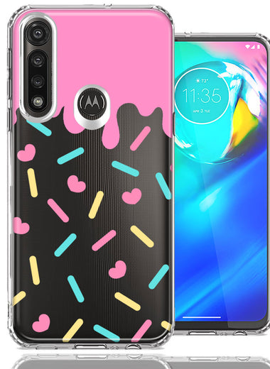 Motorola Moto G Power Pink Drip Frosting Cute Heart Sprinkles Kawaii Cake Design Double Layer Phone Case Cover