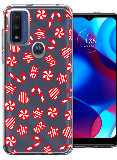 Motorola Moto G Pure Christmas Winter Red White Peppermint Candies Swirls Candycanes Design Double Layer Phone Case Cover