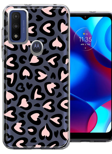 Motorola Moto G Pure Cute Pink Leopard Print Hearts Valentines Day Love Double Layer Phone Case Cover