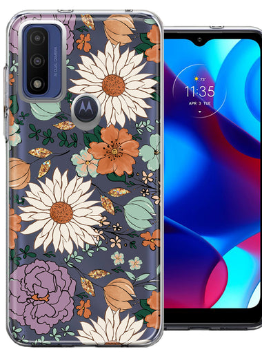 Motorola Moto G Pure Feminine Classy Flowers Fall Toned Floral Wallpaper Style Double Layer Phone Case Cover