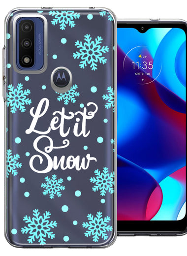 Motorola Moto G Pure Christmas Holiday Let It Snow Winter Blue Snowflakes Design Double Layer Phone Case Cover