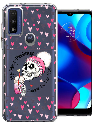 Motorola Moto G Pure Pink Dead Valentine Skull Frap Hearts If I had Feelings They'd Be For You Love Double Layer Phone Case Cover