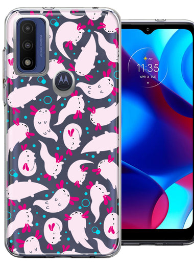 Motorola Moto G Pure Pink Happy Swimming Axolotls Polka Dots Double Layer Phone Case Cover