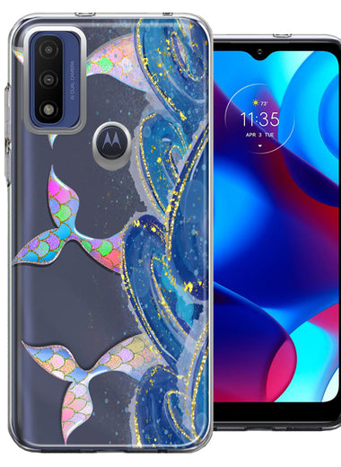 Motorola Moto G Pure Rainbow Mermaid Tails Scales Ocean Waves Beach Girls Summer Double Layer Phone Case Cover